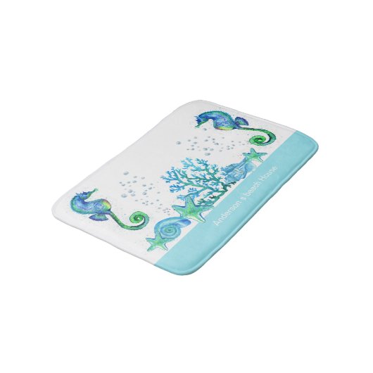Aangepast Blauwgroen asqua en wit zeezeug Badmat (Gekanteld)