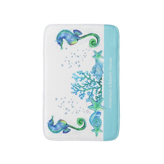 Aangepast Blauwgroen asqua en wit zeezeug Badmat (Voorkant Verticaal)