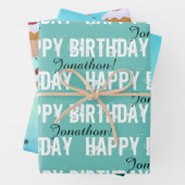 Aangepast Blauwgroen Birthday Wrapping Paper (In situ)