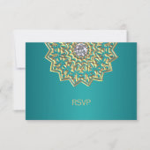 Aangepast Blauwgroen blauw goud Indiaas Mandala RS RSVP Kaartje (Voorkant)
