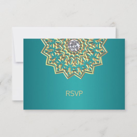 Aangepast Blauwgroen blauw goud Indiaas Mandala RS RSVP Kaartje (Voorkant)