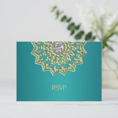 Aangepast Blauwgroen blauw goud Indiaas Mandala RS RSVP Kaartje (Staand voorkant)
