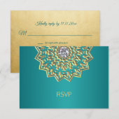 Aangepast Blauwgroen blauw goud Indiaas Mandala RS RSVP Kaartje (Voorkant / Achterkant)
