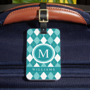Aangepast Blauwgroen Blauw Groen Wit Argyle Patroo Bagagelabel