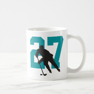 Aangepast Blauwgroen blauw Hockey Player-nummer Koffiemok