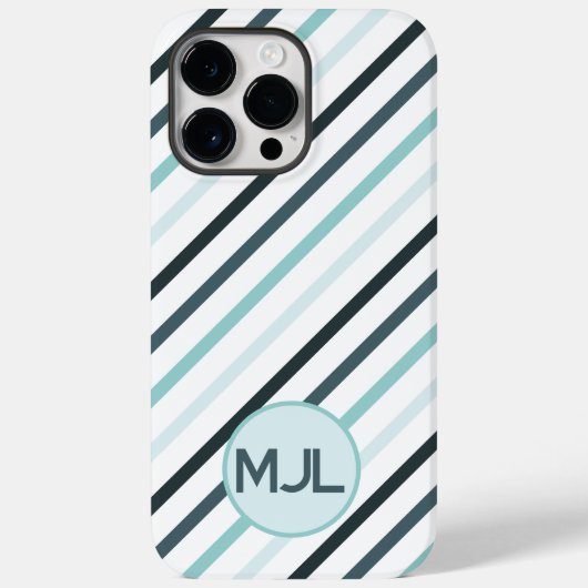 Aangepast Blauwgroen Blauw Monogram/Strepen Case-Mate iPhone Case (Achterkant)