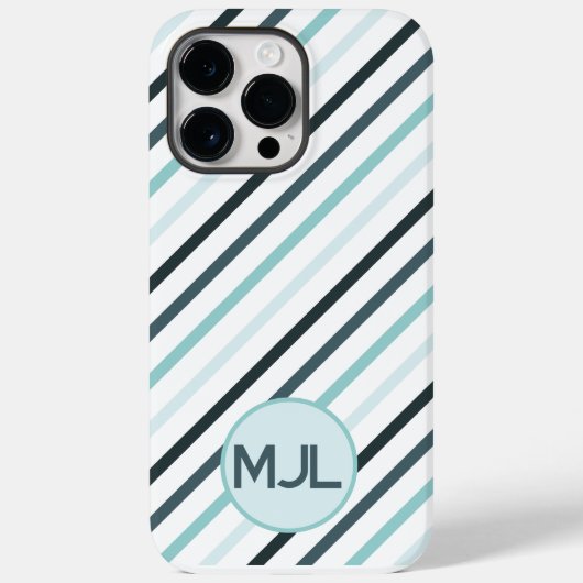 Aangepast Blauwgroen Blauw Monogram & Strepen Case-Mate iPhone Case (Achterkant)