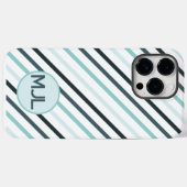 Aangepast Blauwgroen Blauw Monogram & Strepen Case-Mate iPhone Case (Achterkant (horizontaal))