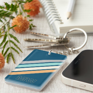 Aangepast Blauwgroen blauw Turquoise Gele Stripes  Sleutelhanger