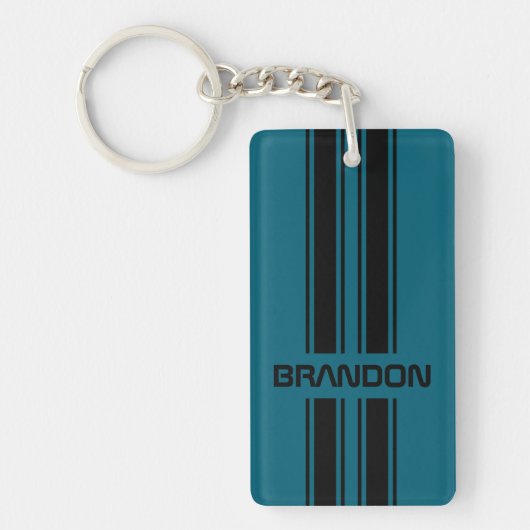 Aangepast Blauwgroen blauw zwart-wit met automatis Sleutelhanger (Voorkant)