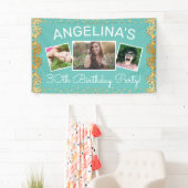 Aangepast Blauwgroen en goudfotofeest op feestdag Spandoek (Insitu)