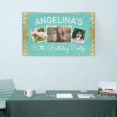 Aangepast Blauwgroen en goudfotofeest op feestdag Spandoek (Beurs)