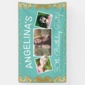 Aangepast Blauwgroen en goudfotofeest op feestdag Spandoek (Verticaal)