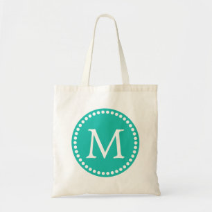 Aangepast blauwgroen en wit monogram op maat tote bag
