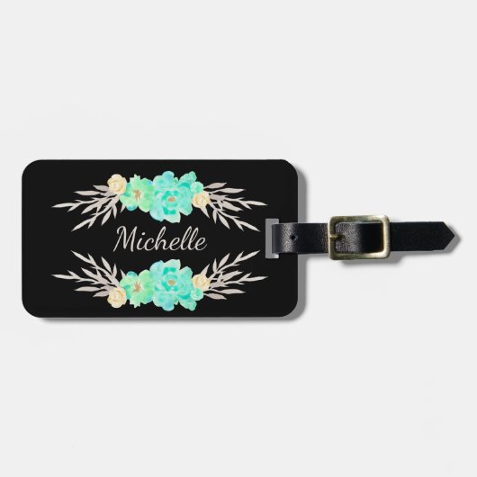 Aangepast blauwgroen en zilver Monogram Bag Label Bagagelabel (Voorkant horizontaal)