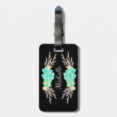 Aangepast blauwgroen en zilver Monogram Bag Label Bagagelabel (Achterkant verticaal)