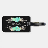 Aangepast blauwgroen en zilver Monogram Bag Label Bagagelabel (Achterkant horizontaal)