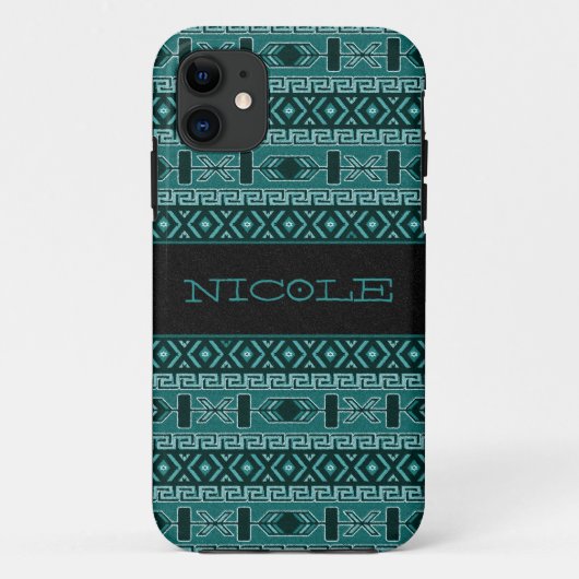 Aangepast Blauwgroen en zwart Aztec-patroon Case-Mate iPhone Case (Achterkant)