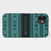 Aangepast Blauwgroen en zwart Aztec-patroon Case-Mate iPhone Case (Achterkant (horizontaal))