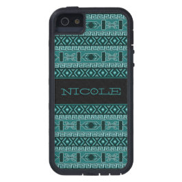 Aangepast Blauwgroen en zwart Aztec-patroon iPhone 11 Hoesje