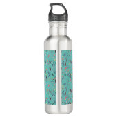 Aangepast BLAUWGROEN Floral monogram licht Waterfles (Achterkant)