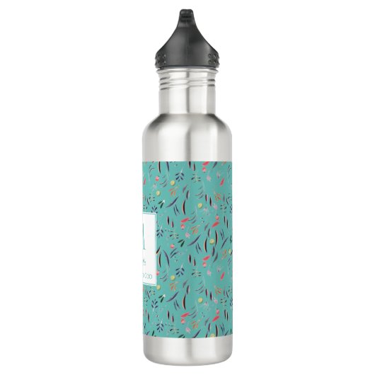 Aangepast BLAUWGROEN Floral monogram licht Waterfles (Rechts)