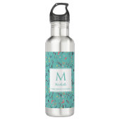 Aangepast BLAUWGROEN Floral monogram licht Waterfles (Voorkant)