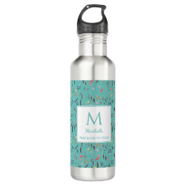 Aangepast BLAUWGROEN Floral monogram licht Waterfles