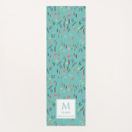 Aangepast BLAUWGROEN Floral monogram licht Yogamat