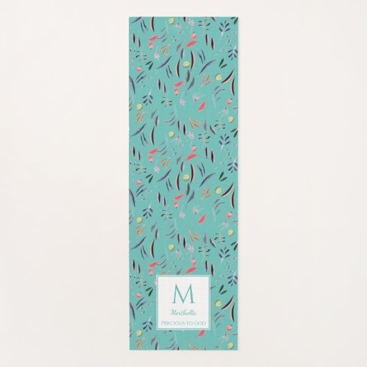 Aangepast BLAUWGROEN Floral monogram licht Yogamat (Voorkant)