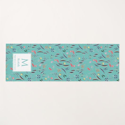Aangepast BLAUWGROEN Floral monogram licht Yogamat (Voorkant (horizontaal))