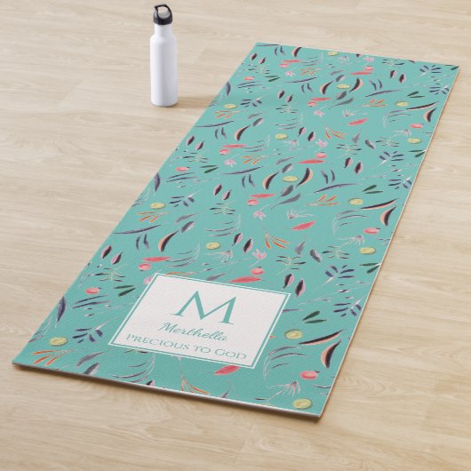 Aangepast BLAUWGROEN Floral monogram licht Yogamat (In situ)
