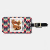 Aangepast Blauwgroen foto- en roze driehoekspatroo Bagagelabel (Voorkant horizontaal)