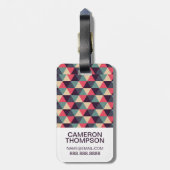 Aangepast Blauwgroen foto- en roze driehoekspatroo Bagagelabel (Achterkant verticaal)
