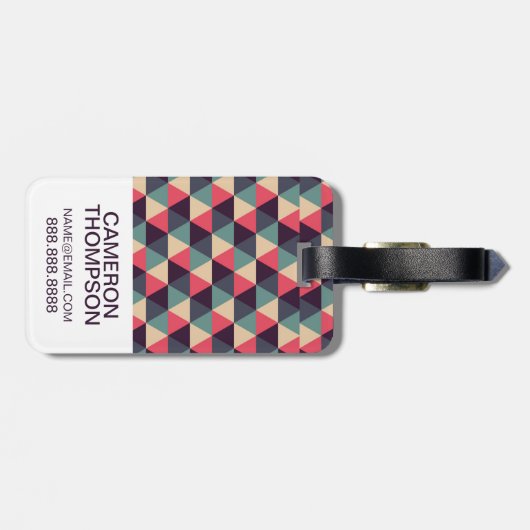 Aangepast Blauwgroen foto- en roze driehoekspatroo Bagagelabel (Achterkant horizontaal)