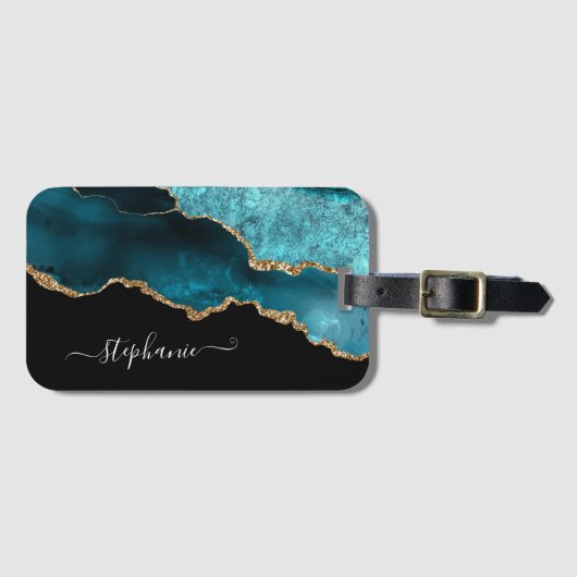 Aangepast Blauwgroen gepersonaliseerd goud met gep Bagagelabel (Voorkant (horizontaal))