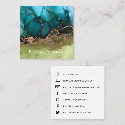 Aangepast Blauwgroen groen met de naam Gold Vierkante Visitekaartje (Voorkant / Achterkant)