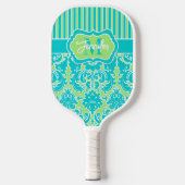 Aangepast Blauwgroen, Limoen-schade, strips-monogr Pickleball Paddle (Voorkant)