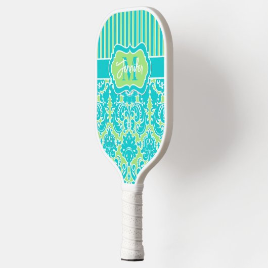 Aangepast Blauwgroen, Limoen-schade, strips-monogr Pickleball Paddle (Links)