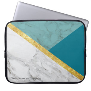 Aangepast Blauwgroen marmer & Gold-laptopHoesje Laptop Sleeve