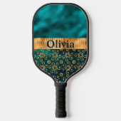 Aangepast Blauwgroen metaalgoud Pickleball Paddle (Voorkant)