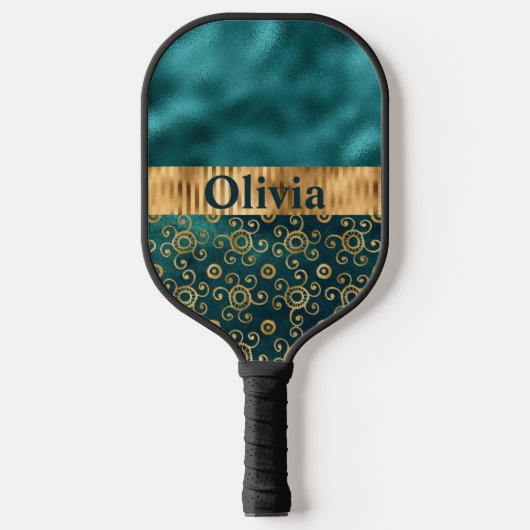 Aangepast Blauwgroen metaalgoud Pickleball Paddle (Voorkant)