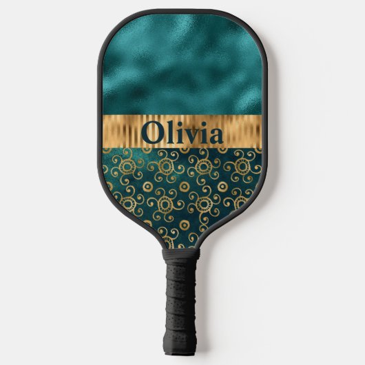 Aangepast Blauwgroen metaalgoud Pickleball Paddle (Achterkant)