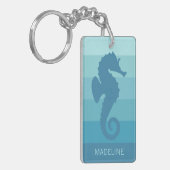 Aangepast Blauwgroen Turkoois Blauw Groen Streepje Sleutelhanger (Voorkant Links)