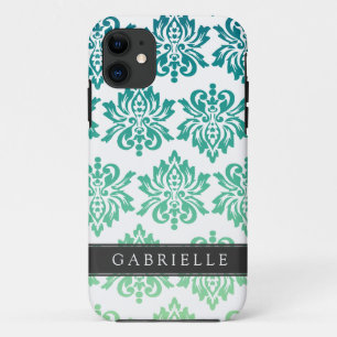 Aangepast Blauwgroen Turquoise Damask Case-Mate iPhone Case
