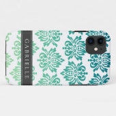 Aangepast Blauwgroen Turquoise Damask Case-Mate iPhone Case (Achterkant (horizontaal))