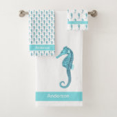 Aangepast Blauwgroen zeepaard Bathroom Blue Aqua Bad Handdoek (Insitu)