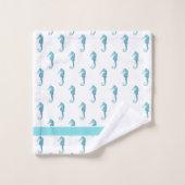Aangepast Blauwgroen zeepaard Bathroom Blue Aqua Bad Handdoek (Wasdoekje)