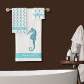 Aangepast Blauwgroen zeepaard Bathroom Blue Aqua Bad Handdoek
