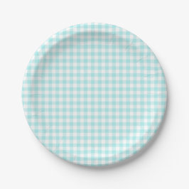 Aangepast Bleek Turquoise Gingham Papieren Bordje